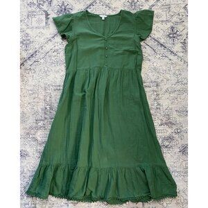 Green Flutter Sleeve Midi Dress XXL (20) Time And Tru 100% Cotton Cottagecore